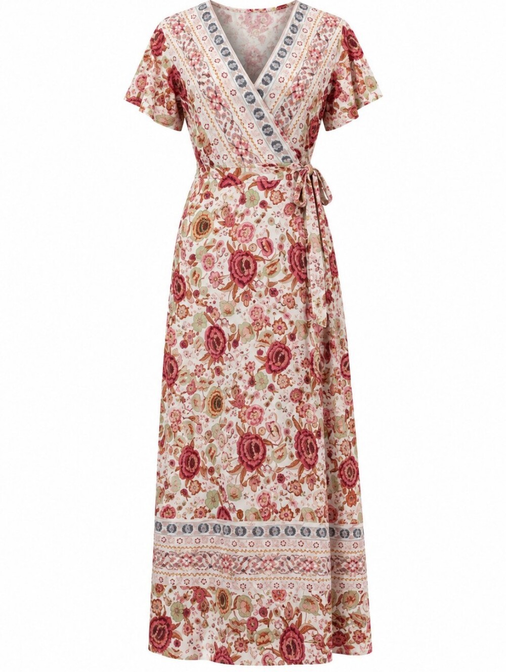 NWT PRETTYGARDEN Floral True Wrap Maxi Dress M Boho Western Cottagecore Resort